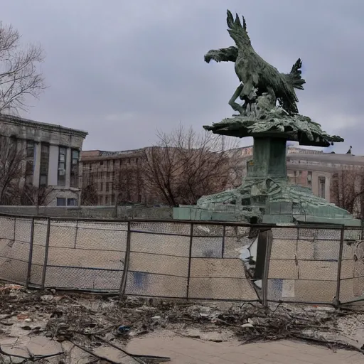 Image similar to liberty statue ruined down, post apocalyptic