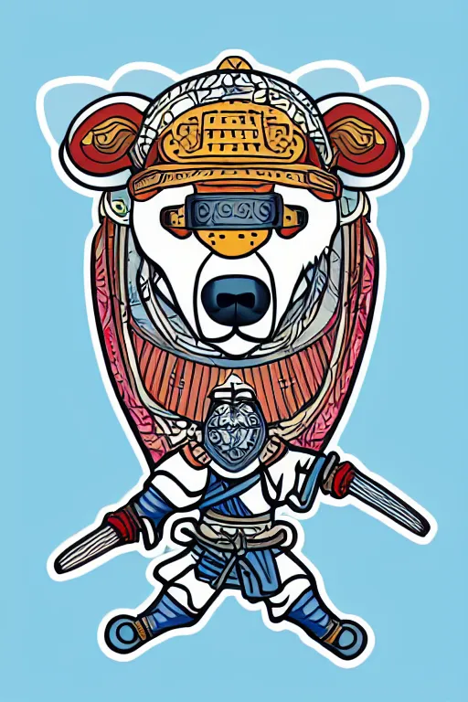 Image similar to Portrait of a polar bear as a samurai, knight, medieval, sticker, colorful, illustration, highly detailed, simple, smooth and clean vector curves, no jagged lines, vector art, smooth