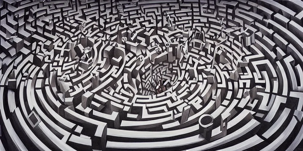 Prompt: the infinite maze, mind - blowing illusion painting by tomek setowski