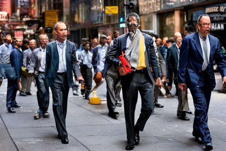 Image similar to Space men in suits without arms in bright colors walk the streets of new york, among us, natural light, sharp, detailed face, magazine, press, photo, Steve McCurry, David Lazar, Canon, Nikon, focus