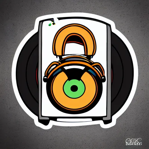 Prompt: svg sticker of a Dancing-Cleaveland-Brown, at a rave, spinning records, giant headphones rocking out, wearing headphones, huge speakers, dancing, rave, DJ, spinning records, digital art, amazing composition, rule-of-thirds, award-winning, trending on artstation, featured on deviantart