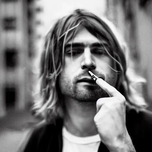 Image similar to Kurt Cobain smoking weed EOS-1D, f/1.4, ISO 200, 1/160s, 8K, RAW, unedited, symmetrical balance, in-frame