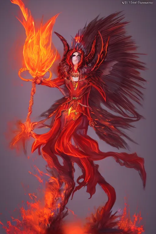 Prompt: fire elemental myrmidon blessed by the long - tailed widowbird, art by stephen fabian and chris achilleos, trending on artstation, portrait,