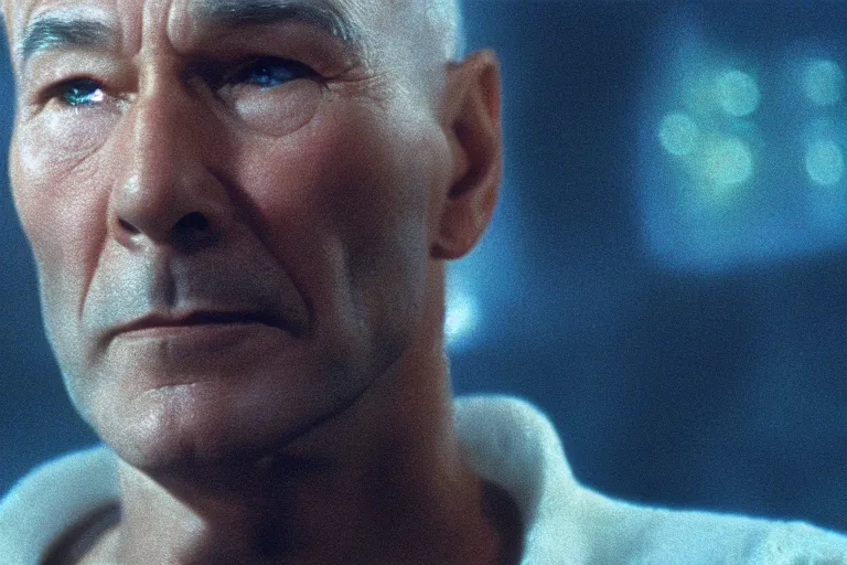 Image similar to film still patrick stewart in blade runner, 8 k