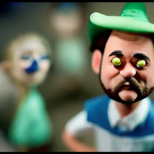 Image similar to a cinematic film still of a claymation stop motion film starring bill murray, shallow depth of field, 8 0 mm, f 1. 8