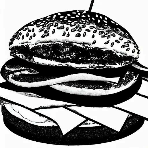 Prompt: hamburger, black and white, adobe illustrator art