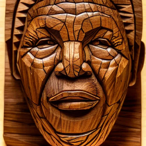 Prompt: intricate mandela carved from wood, photograph, studio lighting