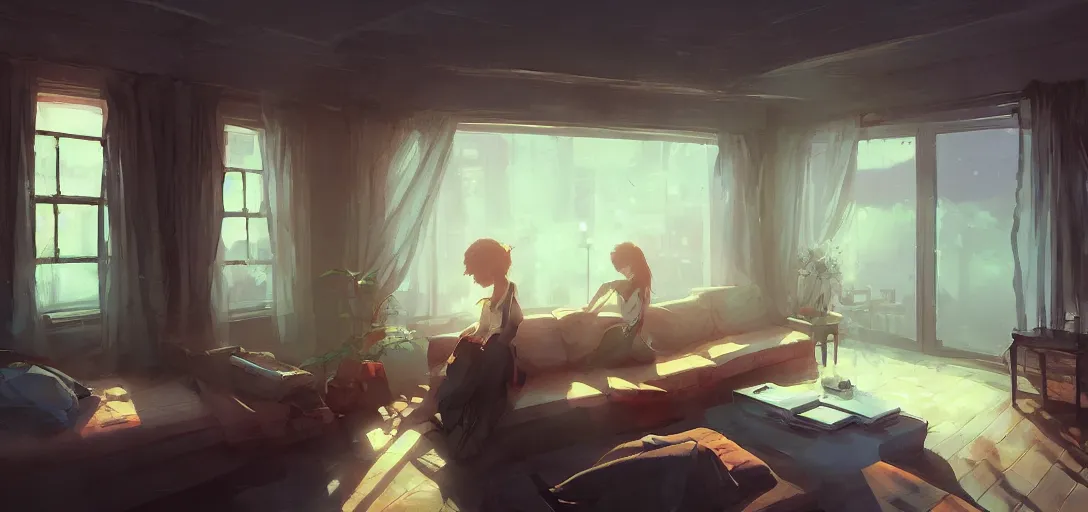 Image similar to bungalow in chicago, cinematic lighting, detailed, cell shaded, 4 k, warm colours, concept art, by wlop, ilya kuvshinov, artgerm, krenz cushart, greg rutkowski, pixiv. cinematic dramatic atmosphere, sharp focus, volumetric lighting, cinematic lighting, studio quality