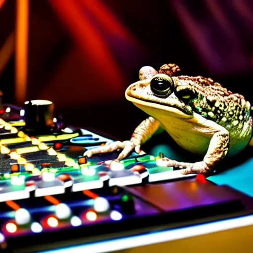 Prompt: toad on the dj decks