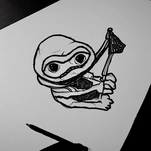 Image similar to ink sketch of a pepe with a flag