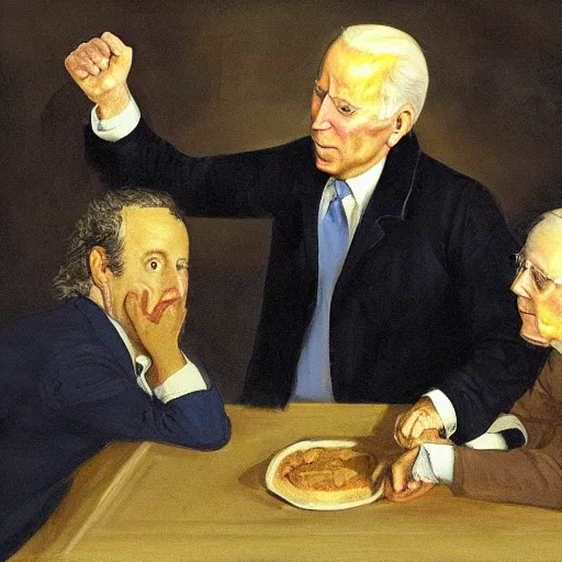 Prompt: painting of Joe Biden devouring Mitch McConnell, by Goya