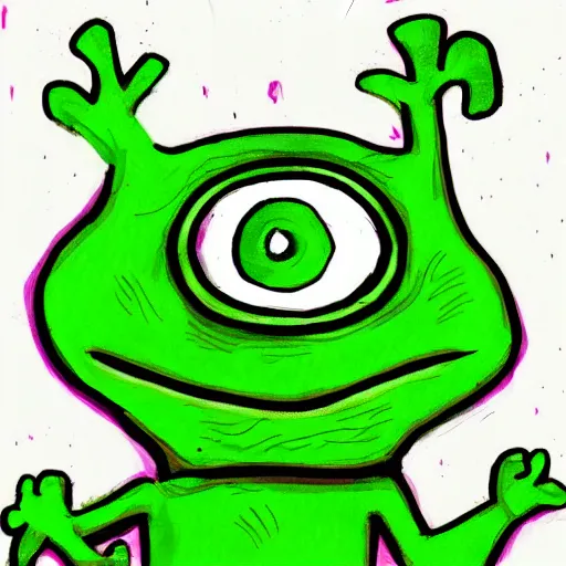 Prompt: a draw of pepe the frog cringing
