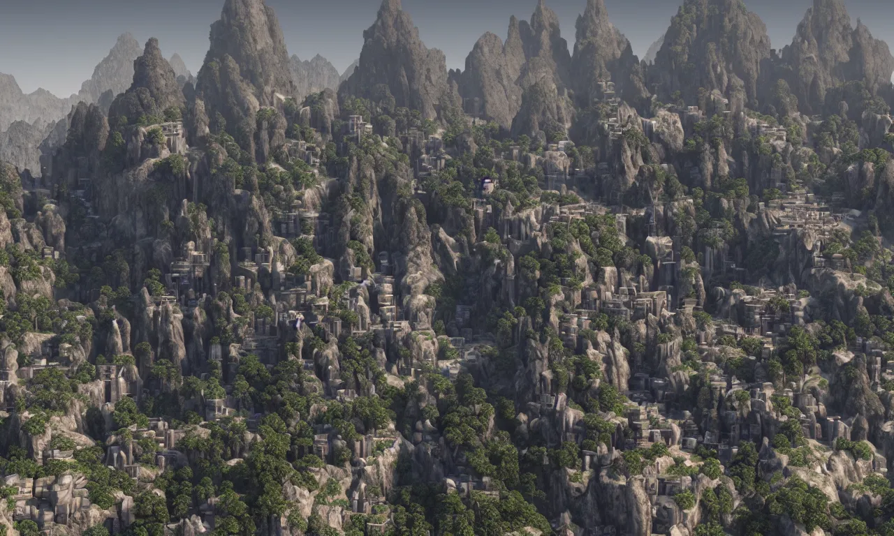 Image similar to a great city carved into the side of a mountain, photorealistic, ultra realistic landscape, 8 k, octane render, unreal engine 5