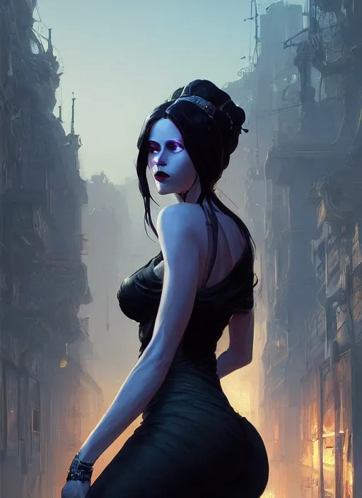 Image similar to highly detailed portrait of lady death in gta v, stephen bliss, unreal engine, fantasy art by greg rutkowski, loish, rhads, ferdinand knab, makoto shinkai and lois van baarle, artgerm, pixar, ilya kuvshinov, rossdraws, tom bagshaw, global illumination, radiant light, detailed and intricate environment