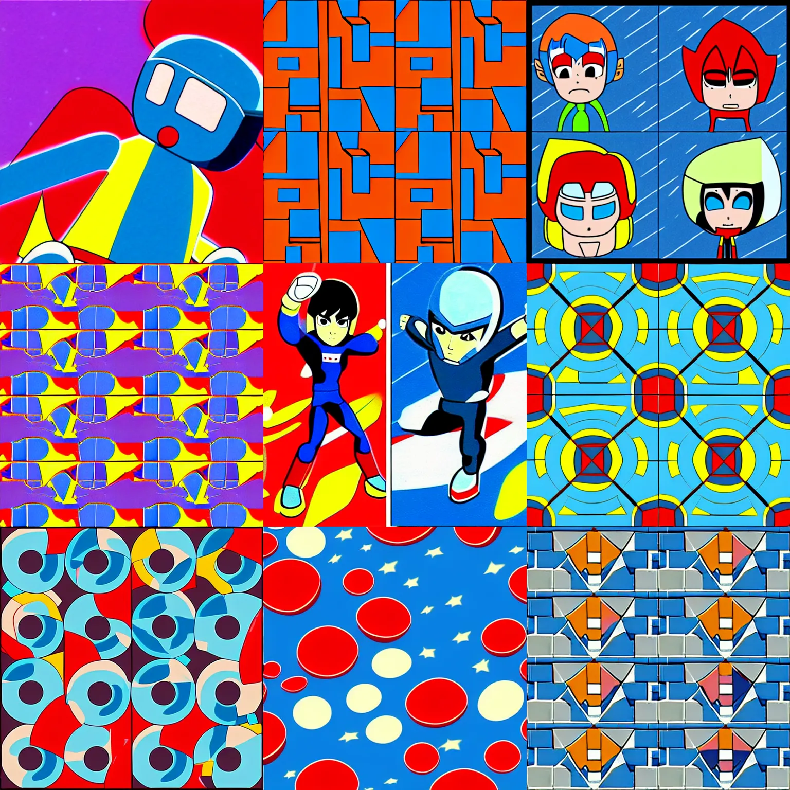 Prompt: tiling texture of battle of the planets cartoon