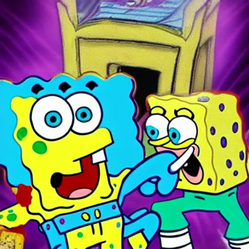 Image similar to Spongebob Squarepants in a Mortal Combat fight with Squidward.