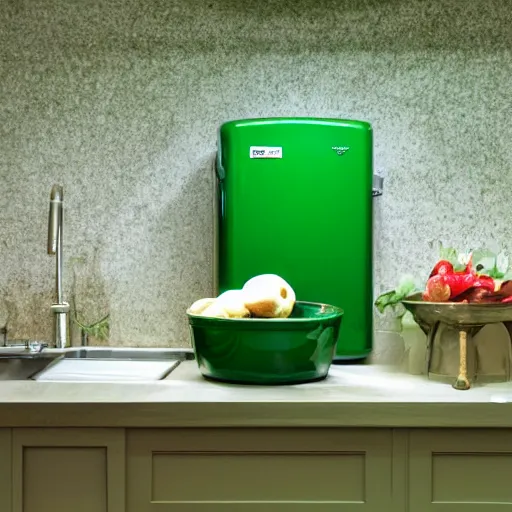 Image similar to green refrigerator floating