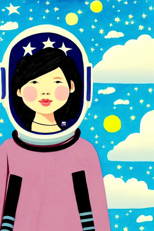 Image similar to portrait of a girl with astronaut helmets by 村 田 莲 尔, cloudy sky background lush landscapeb trending 村 田 莲 尔