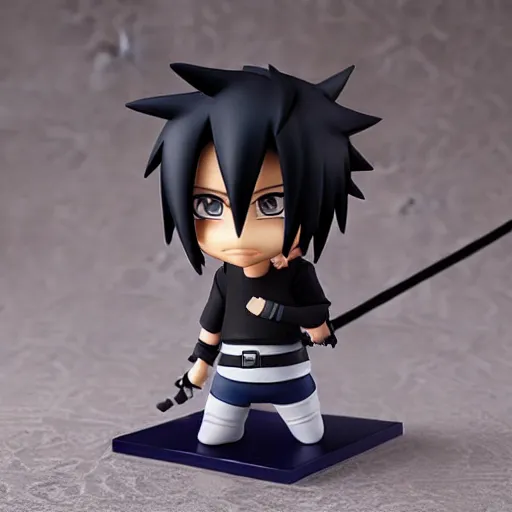 Image similar to high quality portrait flat matte painting of cute Uchiha Sasuke in the style of nendoroid and Toon naruto , flat anime style, thick painting, medium close-up