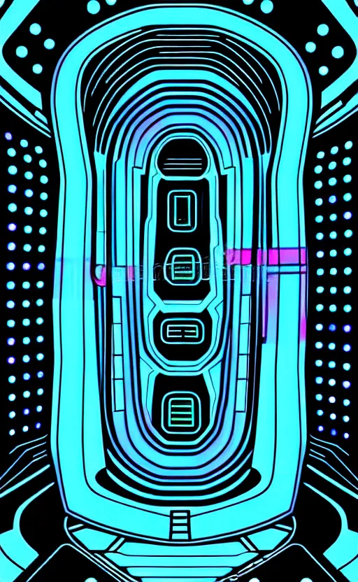 Image similar to trippy spaceship interior alien wall panel from the movie tron, psychedelic dot sculpture, wide angle shot, white background, vector art, illustration by jack kirby