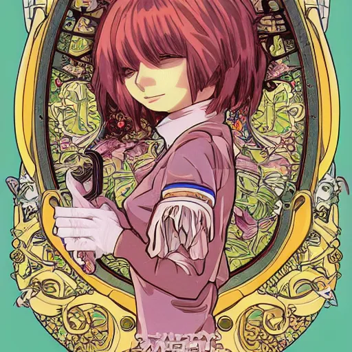 Image similar to anime manga skull portrait girl female dora the explorer skeleton illustration hyperrealistic art Geof Darrow and will cotton alphonse mucha pop art nouveau