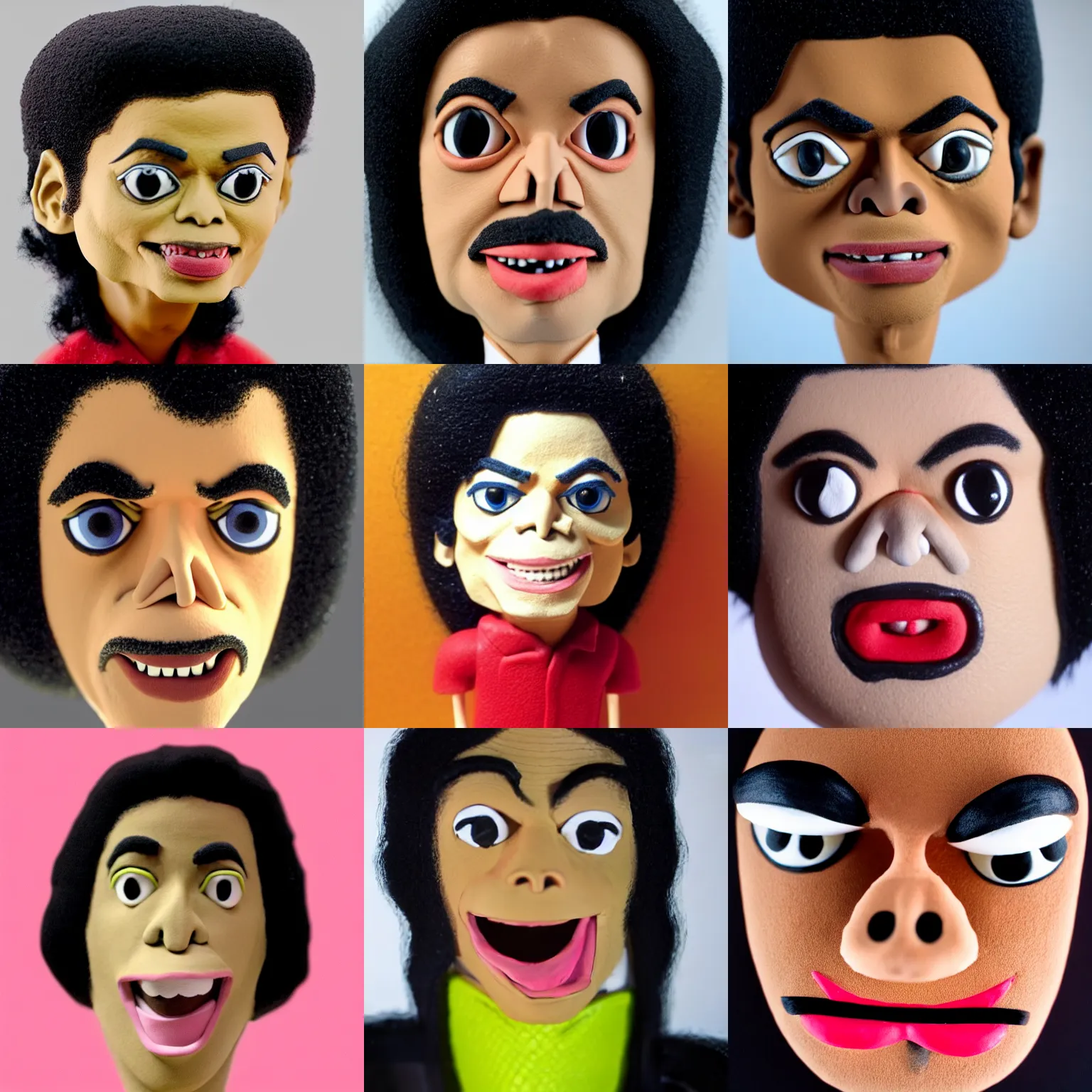 Prompt: michael jackson!!!big face close up kids clay head of michael jackson as claymation animation character, beautiful dollhouse, 4k clay character illustration by guldies