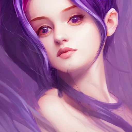 Image similar to teen girl, violet hair, gorgeous, amazing, elegant, intricate, highly detailed, digital painting, artstation, concept art, sharp focus, illustration, art by Ross tran