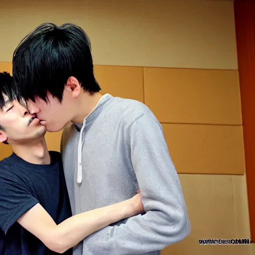 Image similar to japanese college boy kissing a korean college boy