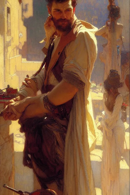 Image similar to attractive man, florence, painting by gaston bussiere, craig mullins, greg rutkowski, alphonse mucha