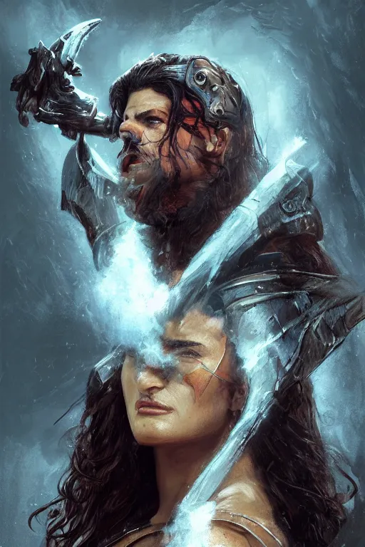 Prompt: portrait, Salma Hayek , barbarian , face portrait, raphael lacoste, eddie mendoza, alex ross, concept art, matte painting, highly detailed, rule of thirds, dynamic lighting, cinematic, detailed, denoised, centred