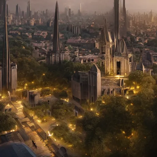 Image similar to an ultra detailed matte painting of the one impossibly tall ominous black spire in the palace district on an island in a river elevated high above the city fortress tower, fantasy capital city, ultrawide lense, aerial photography, volumetric lighting, exquisite detail, octane render, 8 k postprocessing, art by artgerm and greg rutkowski and alphonse mucha