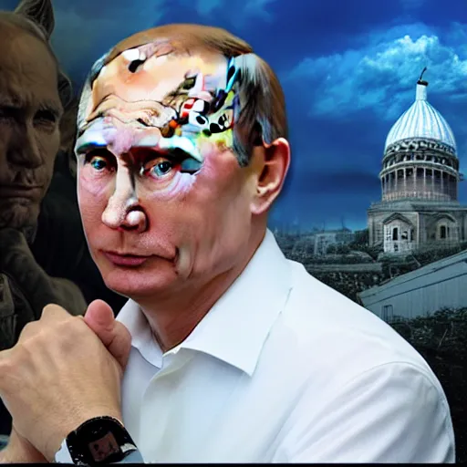 Image similar to vladimir putin. kitten ears. anime matte painting