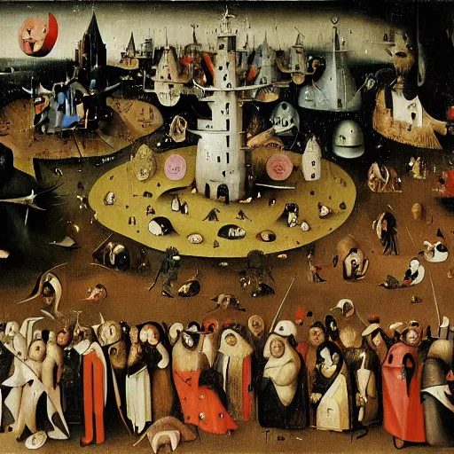 Prompt: painting of Where’s Waldo by Hieronymus Bosch