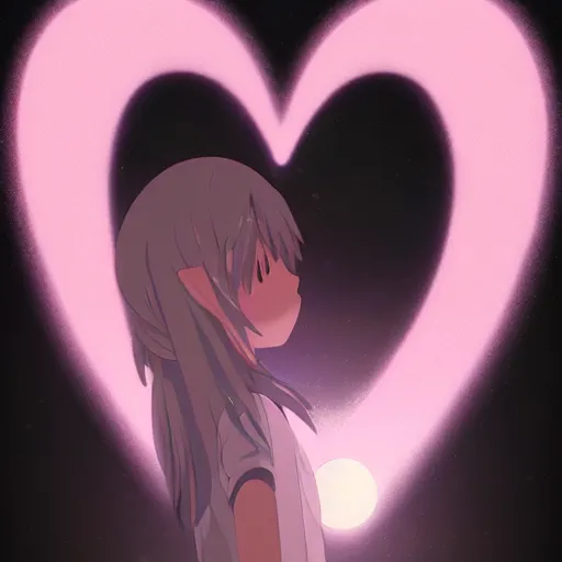 Prompt: a light pink heart with a moon texture, by makoto shinkai