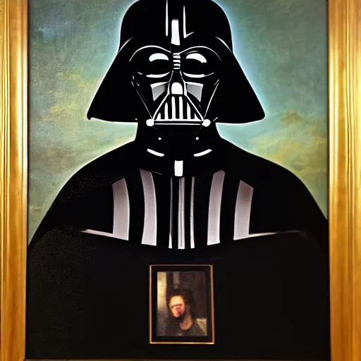 Image similar to a portrait painting of darth vader from star wars in a renaissance style hanging in the louvre