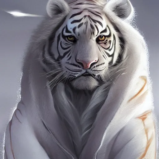 Prompt: a beautfiul award winning aesthetic commission of an antrho albino tiger wearing a black padded hooded puffer jacket,digital art,art by artgerm,character design by charles bowater,ross tran,photorealistic,detailed face,hyperdetailed,western comic,2021,artstation,deviantart