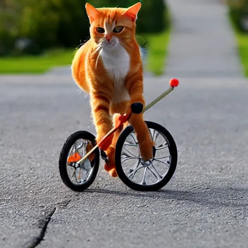 Image similar to orange tabby cat riding a unicycle