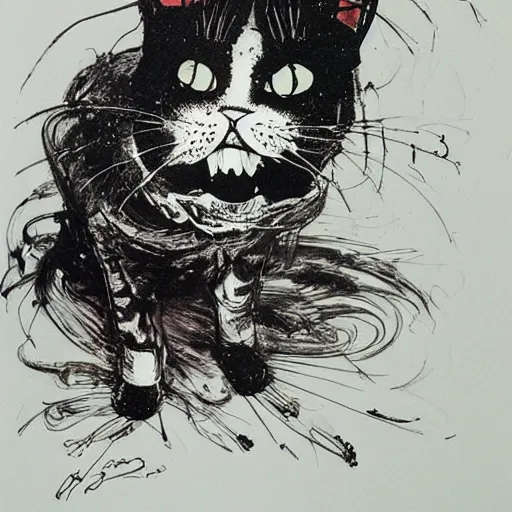 Prompt: portrait of an evil cat by ralph steadman