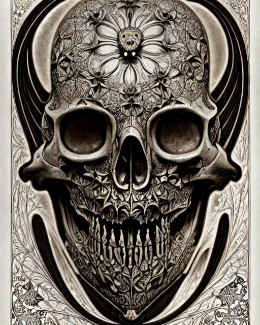 Image similar to art forms of nature by ernst haeckel, memento mori by arthur rackham, ornate antique porcelain beautiful skull mask, ultrasharp, photorealistic, hyperdetailed, octane render, polished, art nouveau, neo - gothic, gothic, intricate ornamental organic filigree, art nouveau botanicals, art forms of nature by ernst haeckel, horizontal symmetry, symbolist, visionary