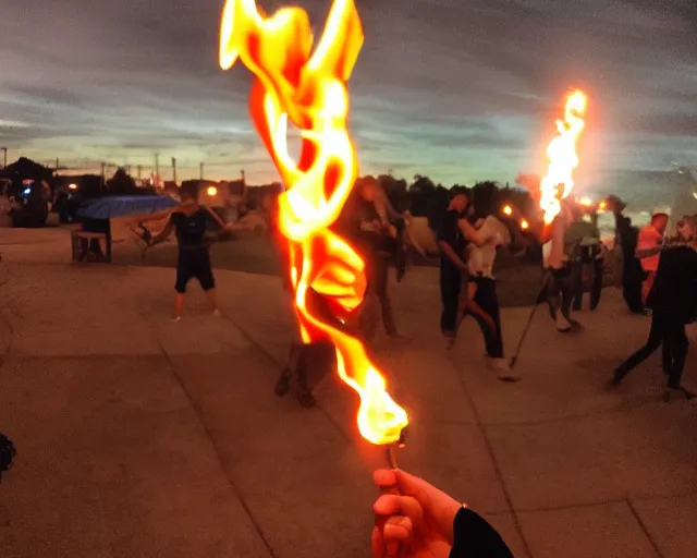 Image similar to squidward firebending outside at susnset