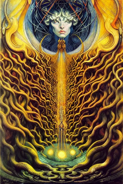 Image similar to Divine Chaos Engine by Karol Bak, Jean Delville, William Blake, and Vincent Van Gogh, symbolist, visionary