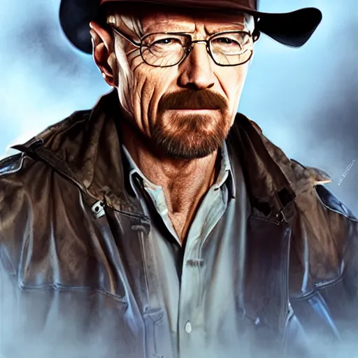 Image similar to walter white as indiana jones, digital painting, extremely detailed, 4 k, intricate, brush strokes, mark arian, artgerm, bastien lecouffe - deharme