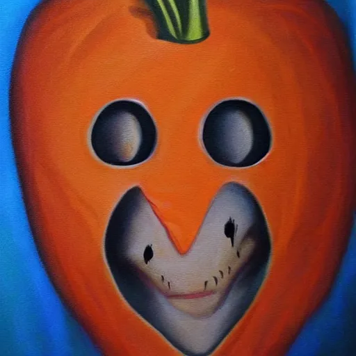 Prompt: Creepy painting of anthropomorphic carrot