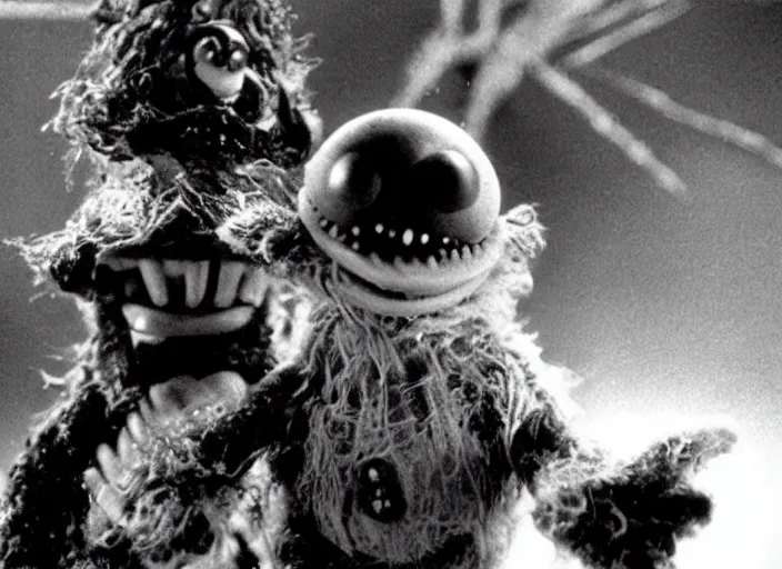 Prompt: terrifying scene from the 1 9 8 2 science fiction film muppet john carpenter ’ s the thing