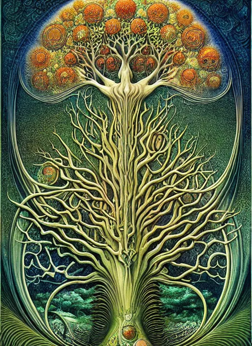 Image similar to tree of life by roger dean and andrew ferez, art forms of nature by ernst haeckel, divine chaos engine, symbolist, visionary, art nouveau, botanical fractal structures, organic, detailed, realistic, surreality