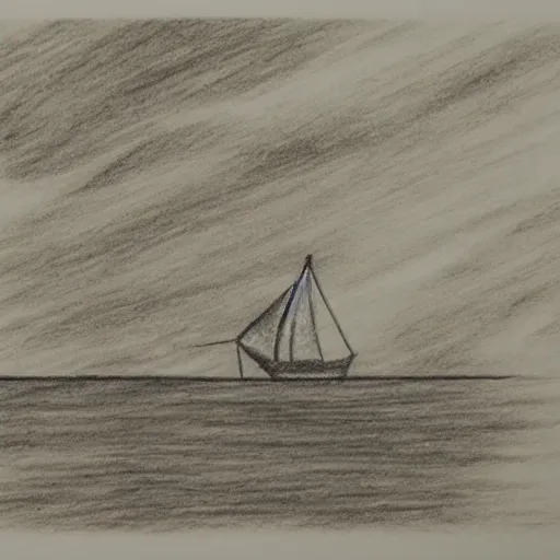 Image similar to A ship on a deserted island, pencil drawing on white background