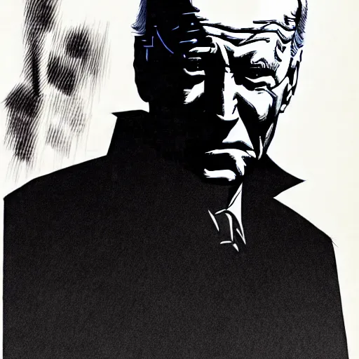 Image similar to Joe Biden looking sinister, by Tsutomu Nihei, highly detailed