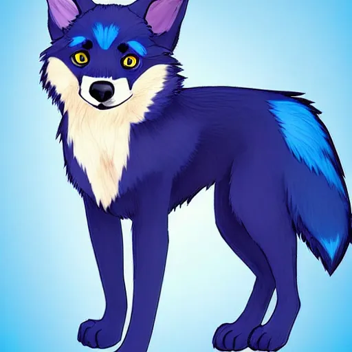 Image similar to an anthro furry fursona hybrid of a blue german shepherd and a blue fox, with blue fur and blue eyes, award winning digital art, trending on furaffinity, artstation, pixiv