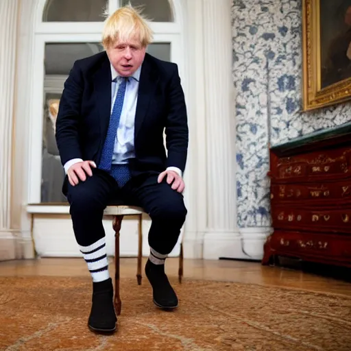 Image similar to Boris johnson pulling his socks up