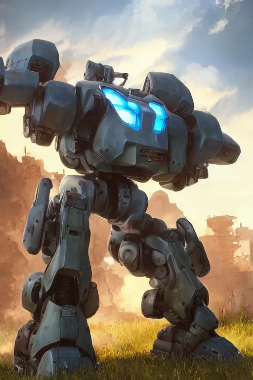 Image similar to mechwarrior 5 : mercenaries mech megaman transformer robot boss tank engine game octane render, 4 k, hd 2 0 2 2 3 d cgi rtx hdr style chrome reflexion glow fanart, global illumination ray tracing hdr fanart arstation by ian pesty by jesper ejsing pixar and disney unreal zbrush central hardmesh